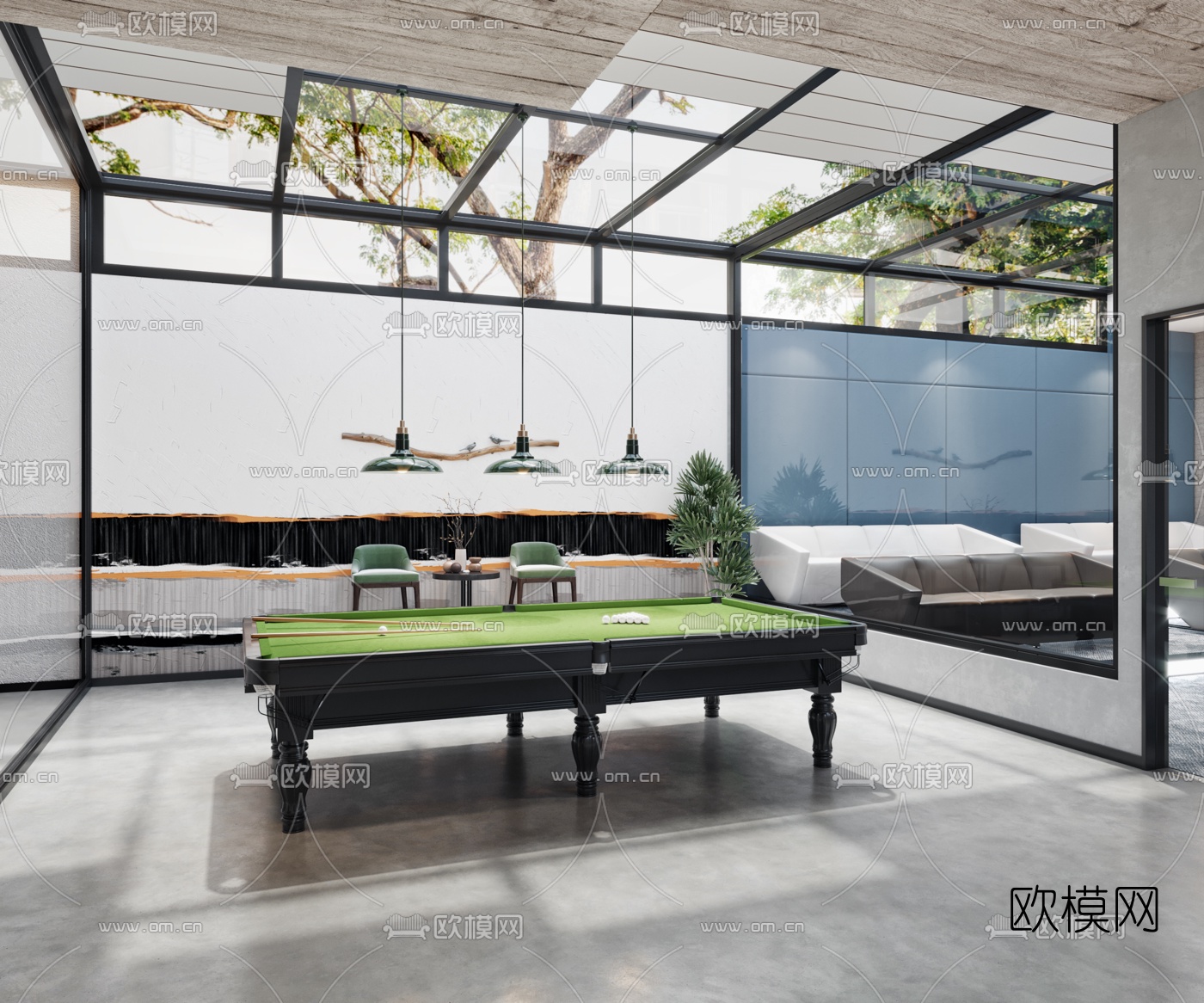 现代阳光房台球室休息室3d模型下载