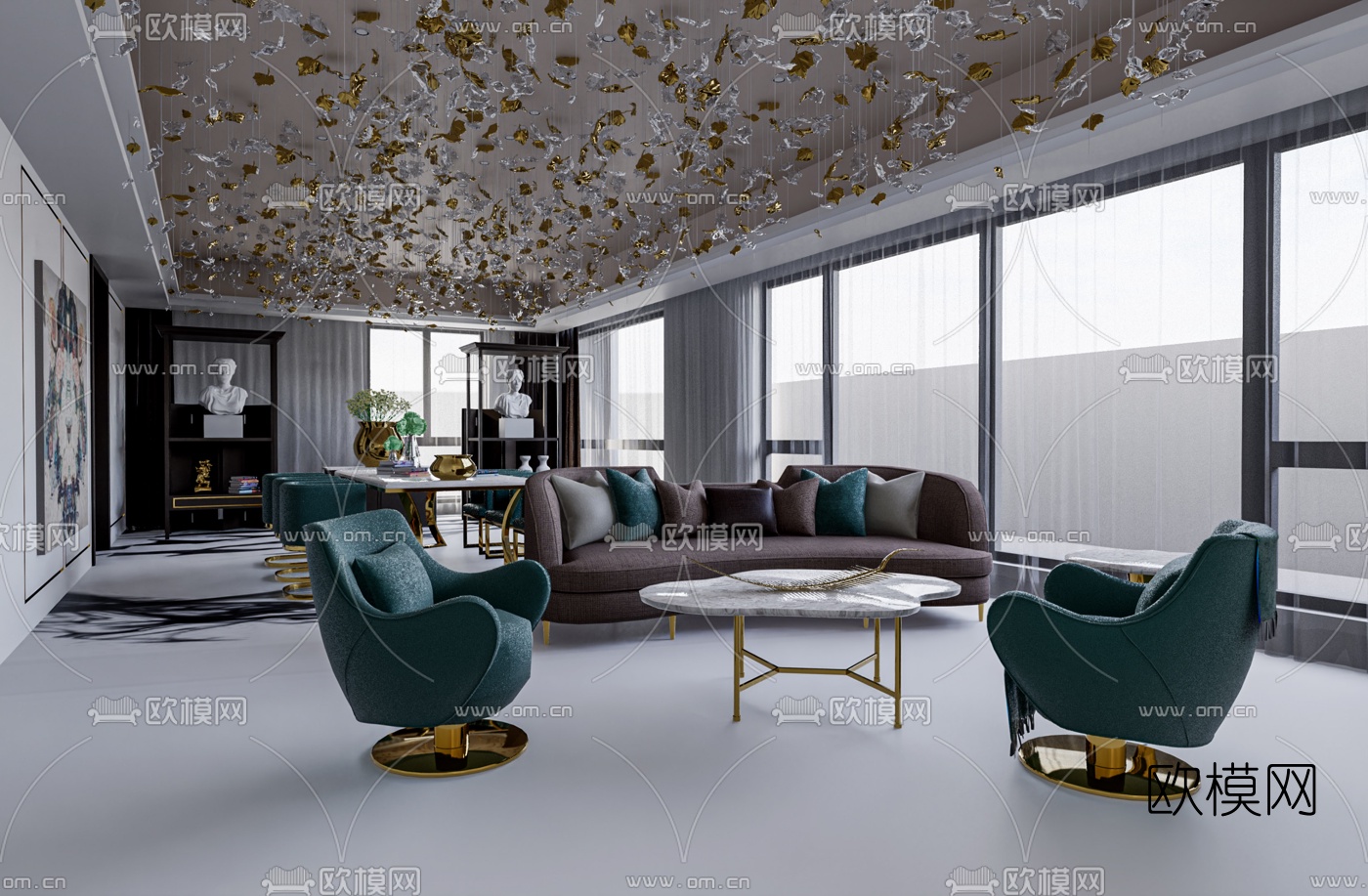 现代轻奢售楼处洽谈区su模型下载