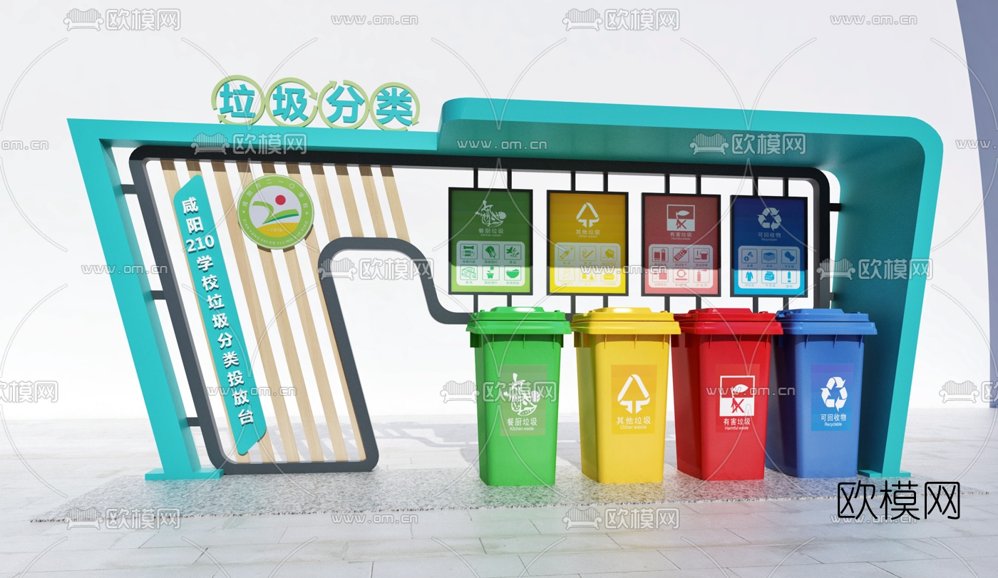 现代垃圾分类投放台3d模型
