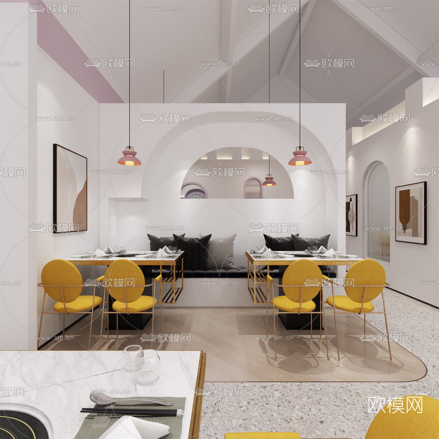 北欧火锅店免费3d模型下载（渲染图1）