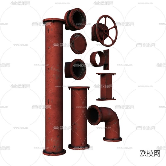 现代金属水管免费3d模型下载