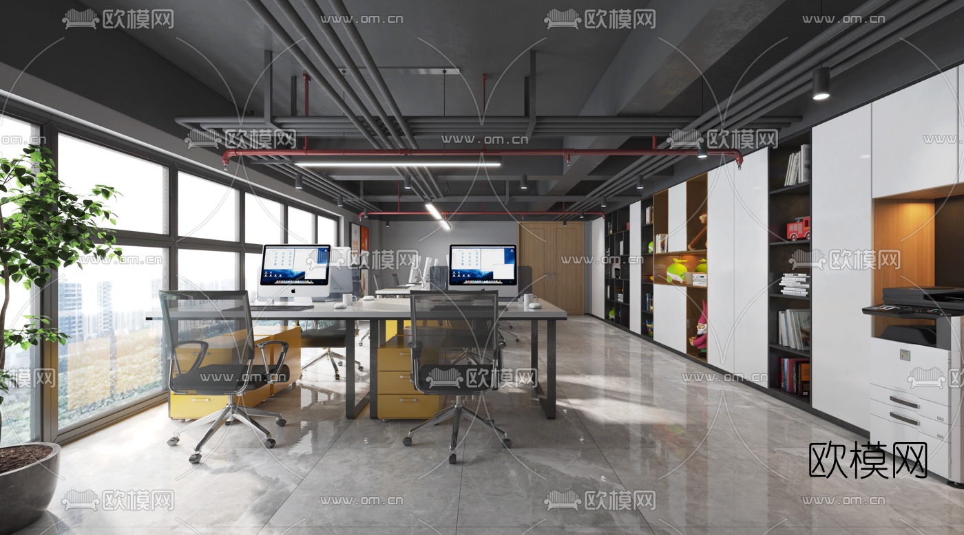 工业风敞开式办公室3d模型