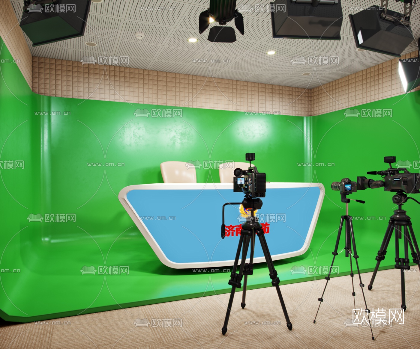 现代新闻演播室3d模型下载（渲染图1）