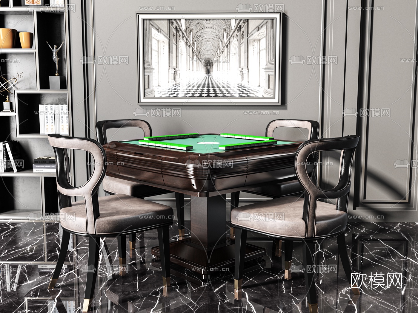简欧麻将桌椅3d模型下载
