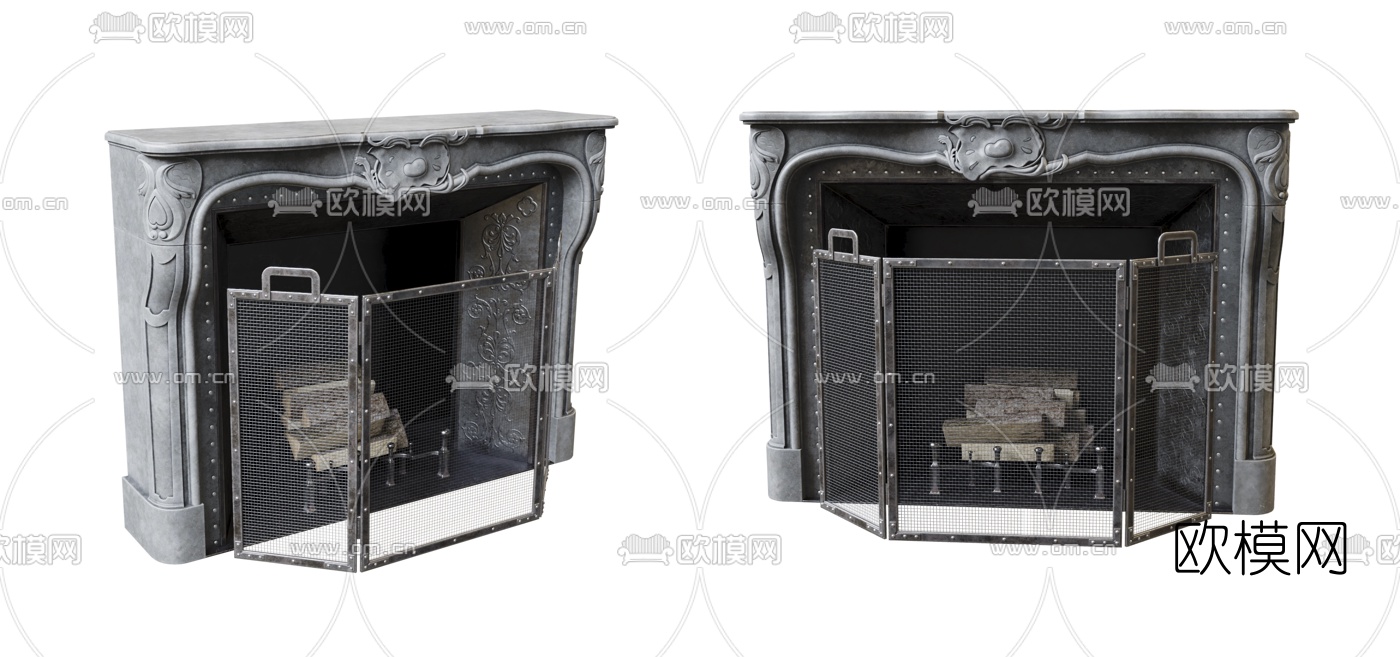 工业风雕花壁炉3d模型下载
