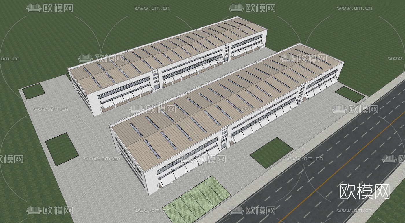 现代工厂厂房鸟瞰su模型下载（渲染图2）