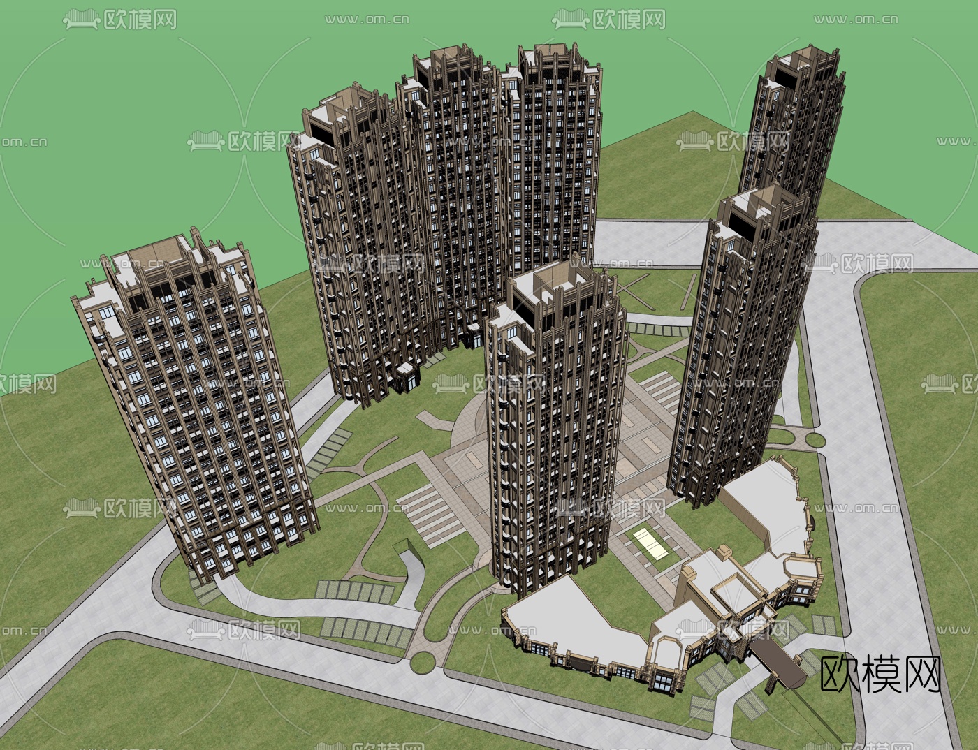 欧式高层住宅外观su模型下载（渲染图2）