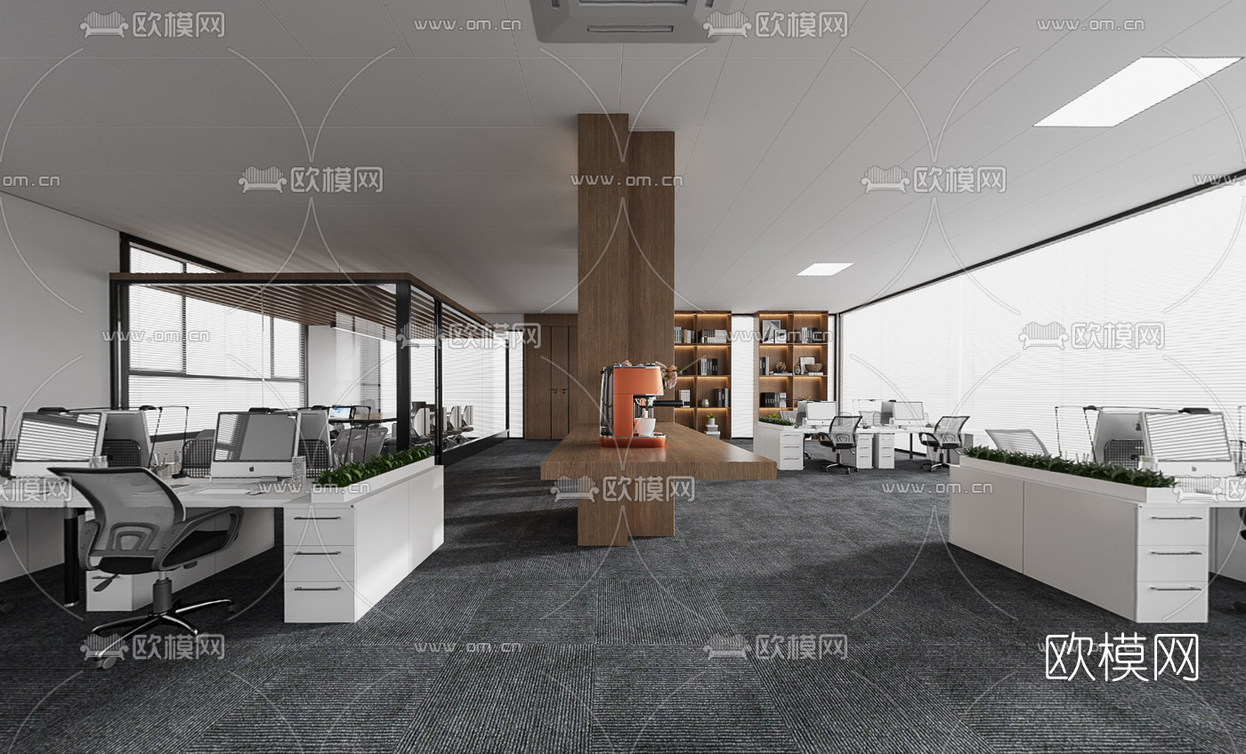 现代敞开式办公室cr全景3d模型