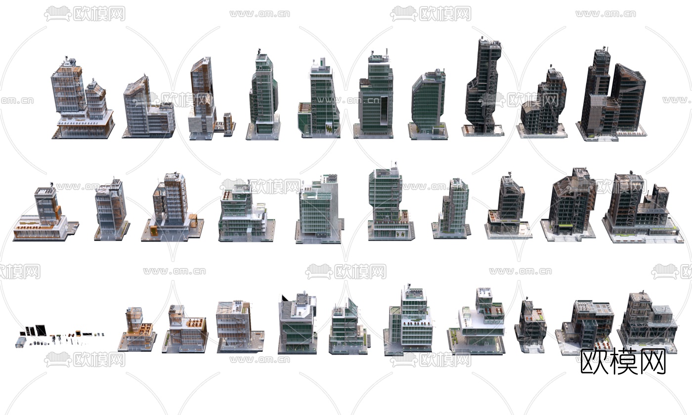 后现代办公楼建筑构件3d模型下载（渲染图1）