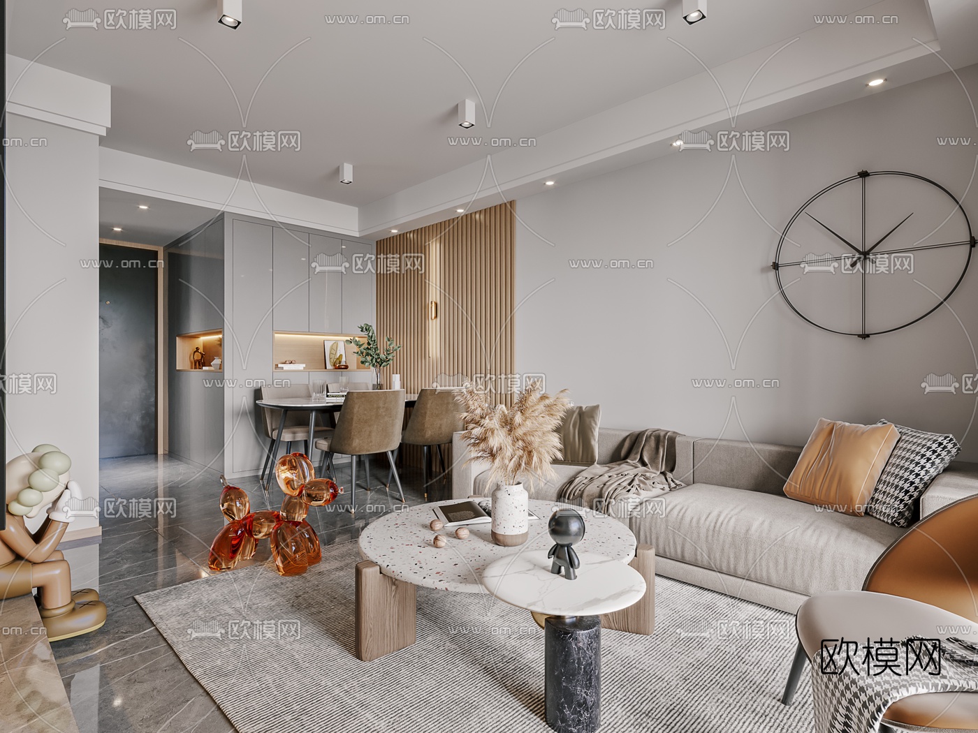 现代轻奢客厅餐厅3d模型