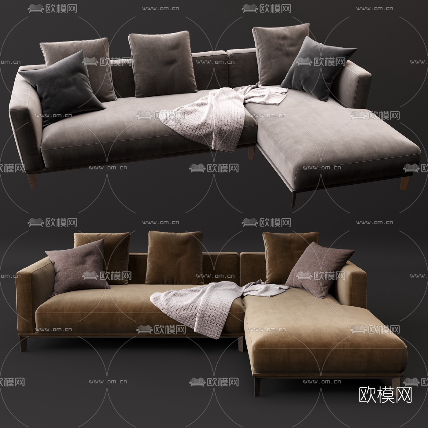 现代布艺转角沙发3d模型
