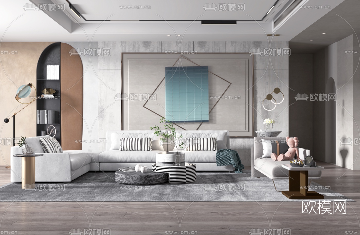 现代布艺转角沙发组合3d模型下载