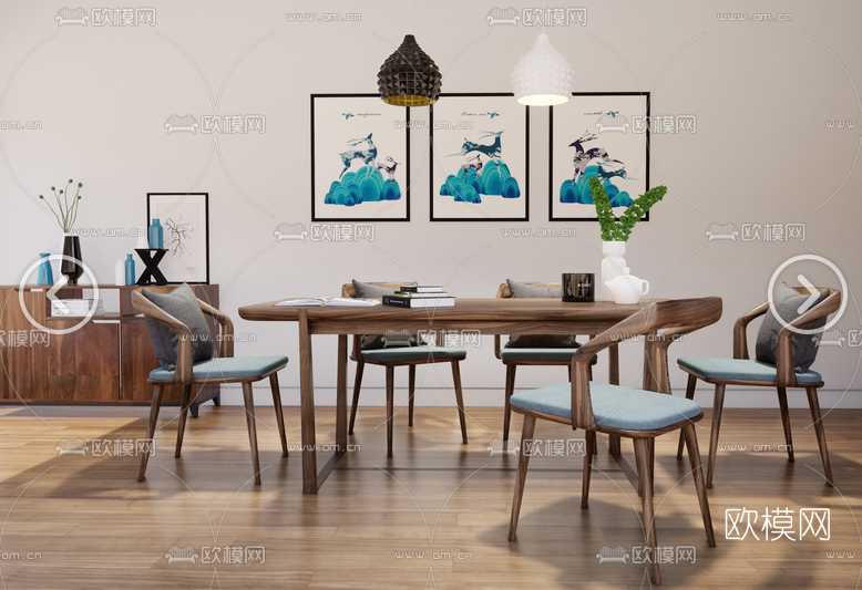 北欧餐桌椅su模型下载
