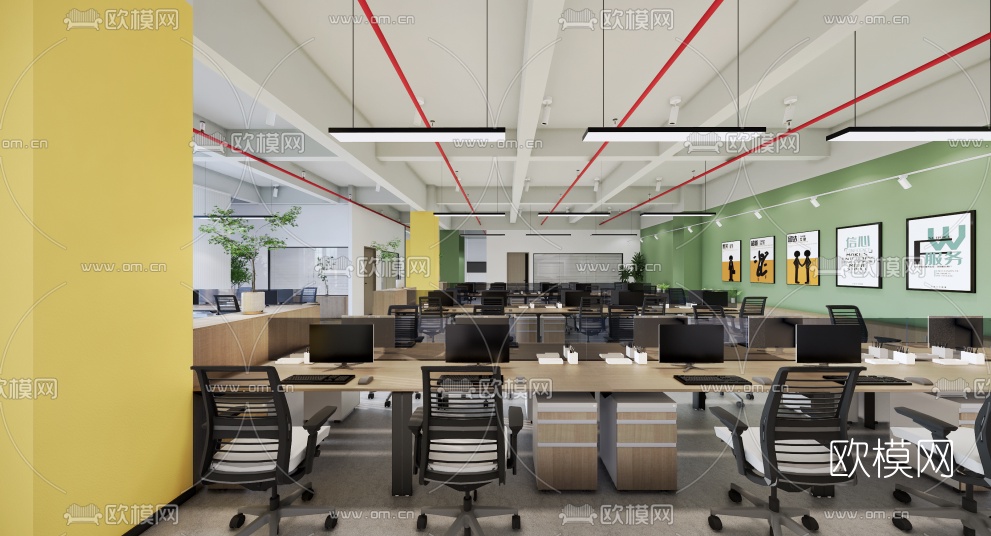 现代办公室su模型下载（渲染图1）