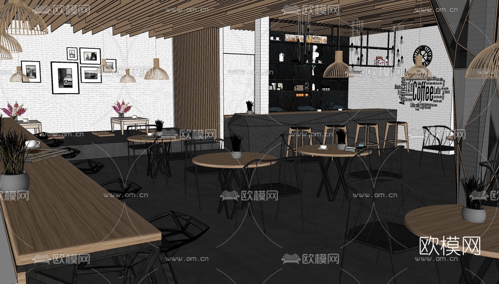 北欧书吧su模型下载（渲染图2）