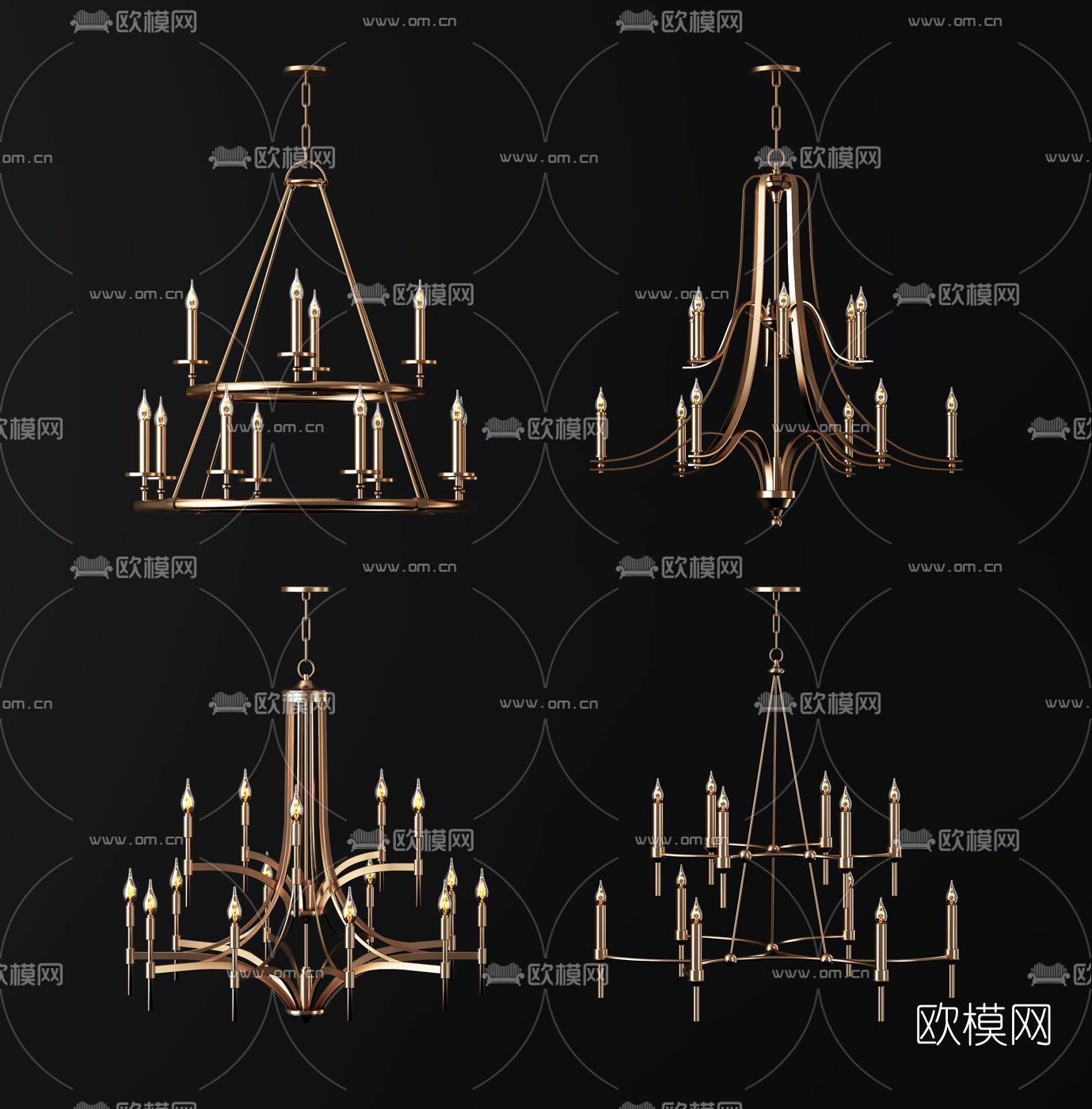 简欧金属多头烛台吊灯3d模型下载（渲染图1）