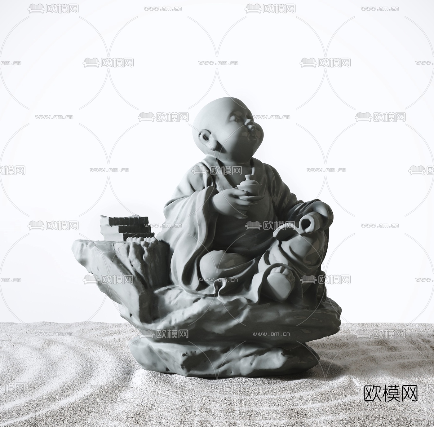 新中式禅意和尚雕塑3d模型
