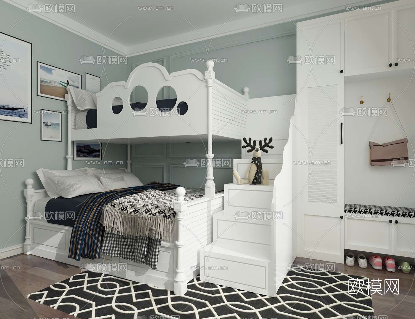 北欧上下铺子母床3d模型下载