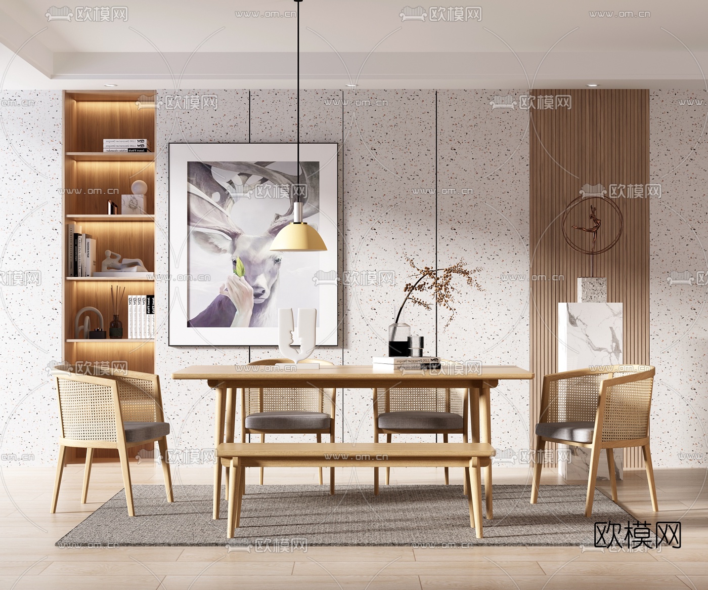 北欧原木餐桌椅3d模型
