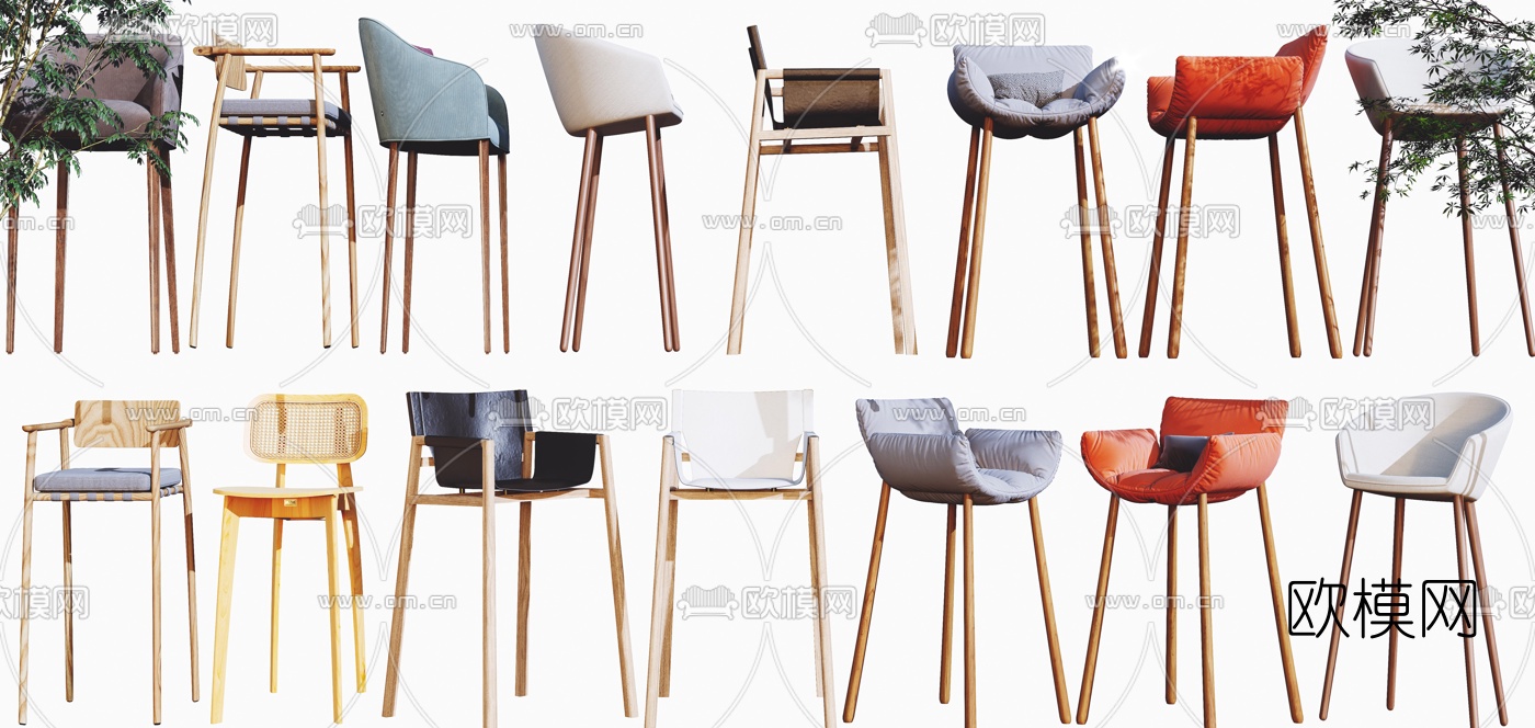 北欧布艺吧台椅3d模型下载（渲染图1）