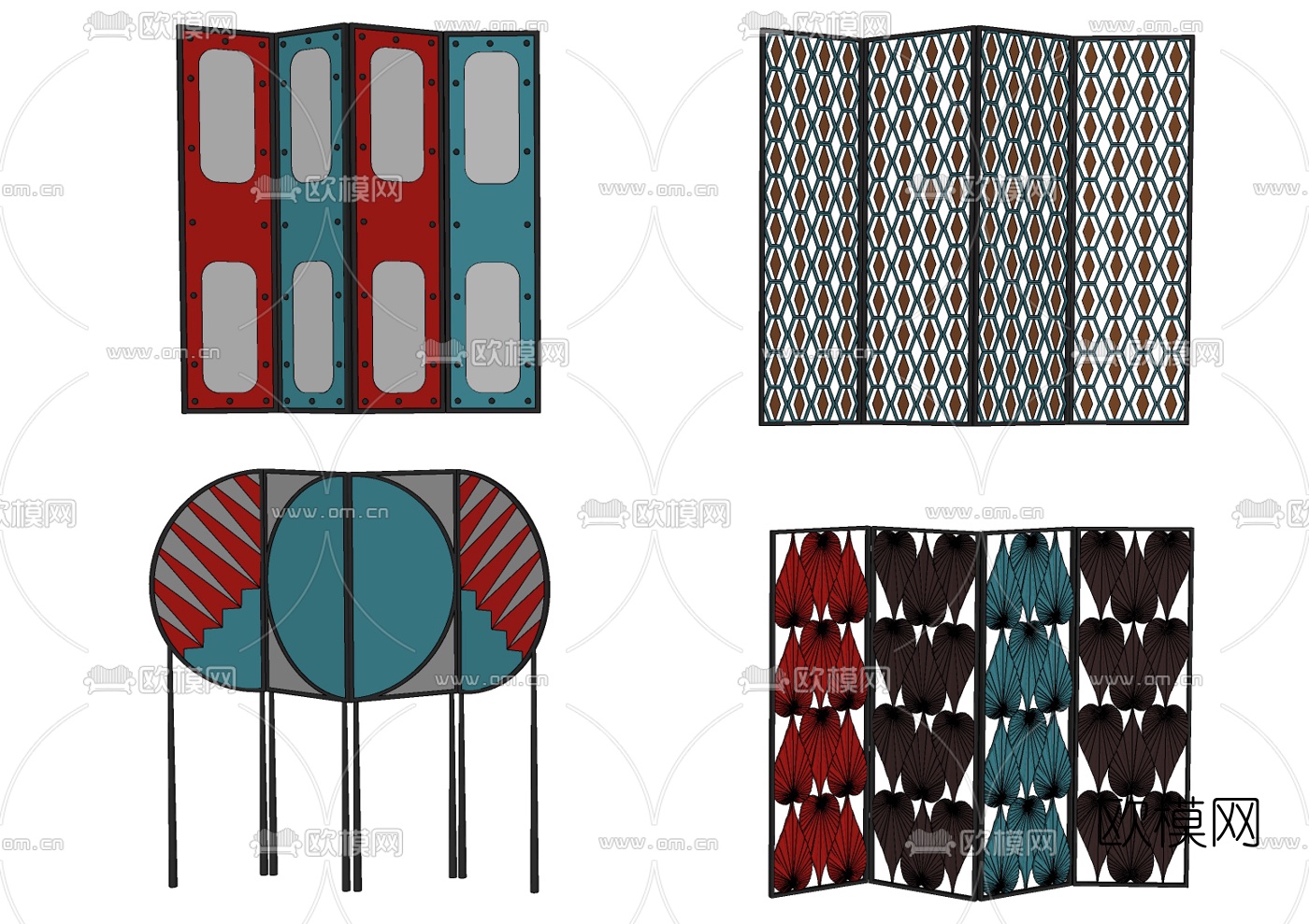 后现代几何屏风隔断su模型下载