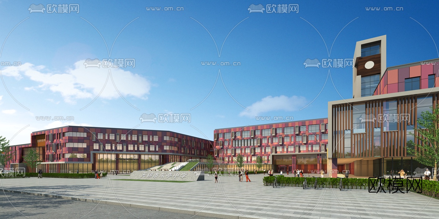 现代学校外观3d模型下载