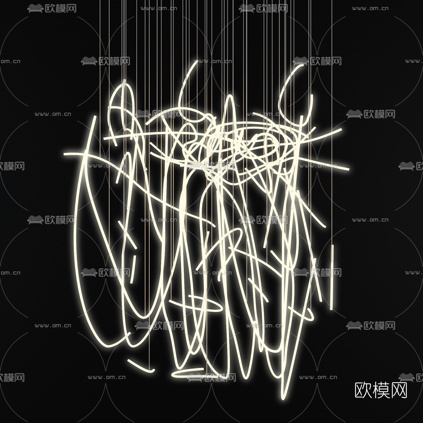 现代艺术线条装饰吊灯3d模型下载