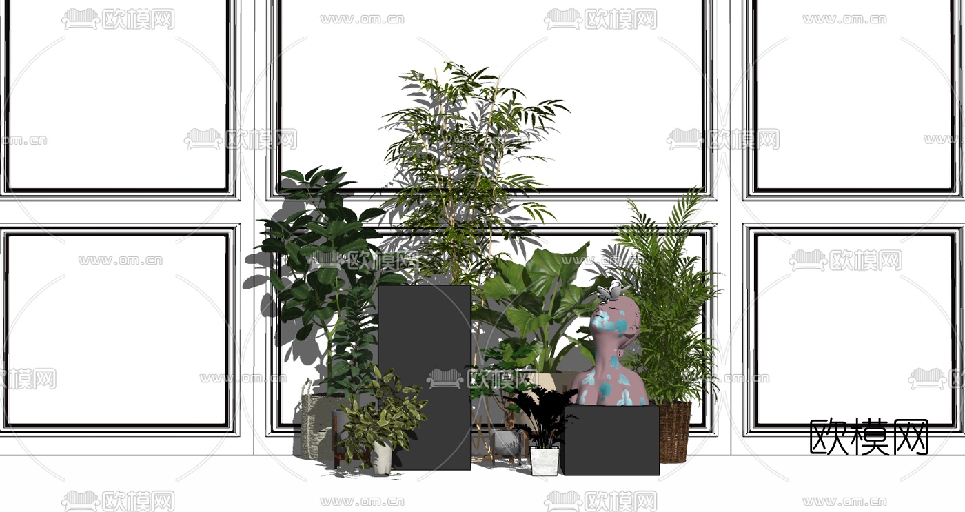 北欧绿植盆栽su模型下载