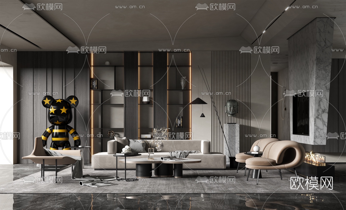 现代布艺沙发组合3d模型