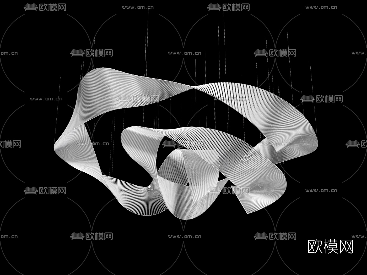 现代水晶飘带装饰灯3d模型下载（渲染图2）