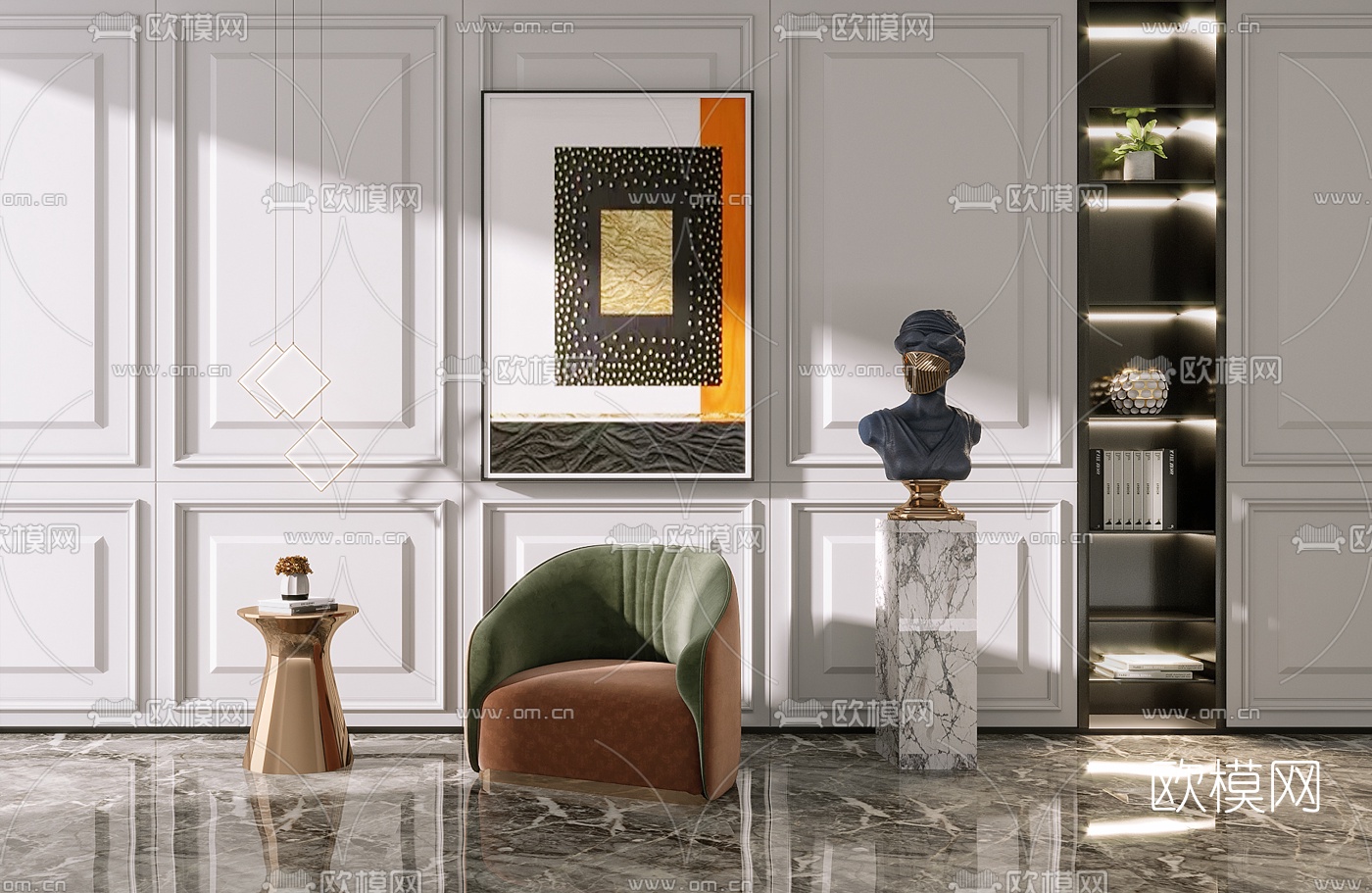 现代绒布单人沙发边几3d模型下载