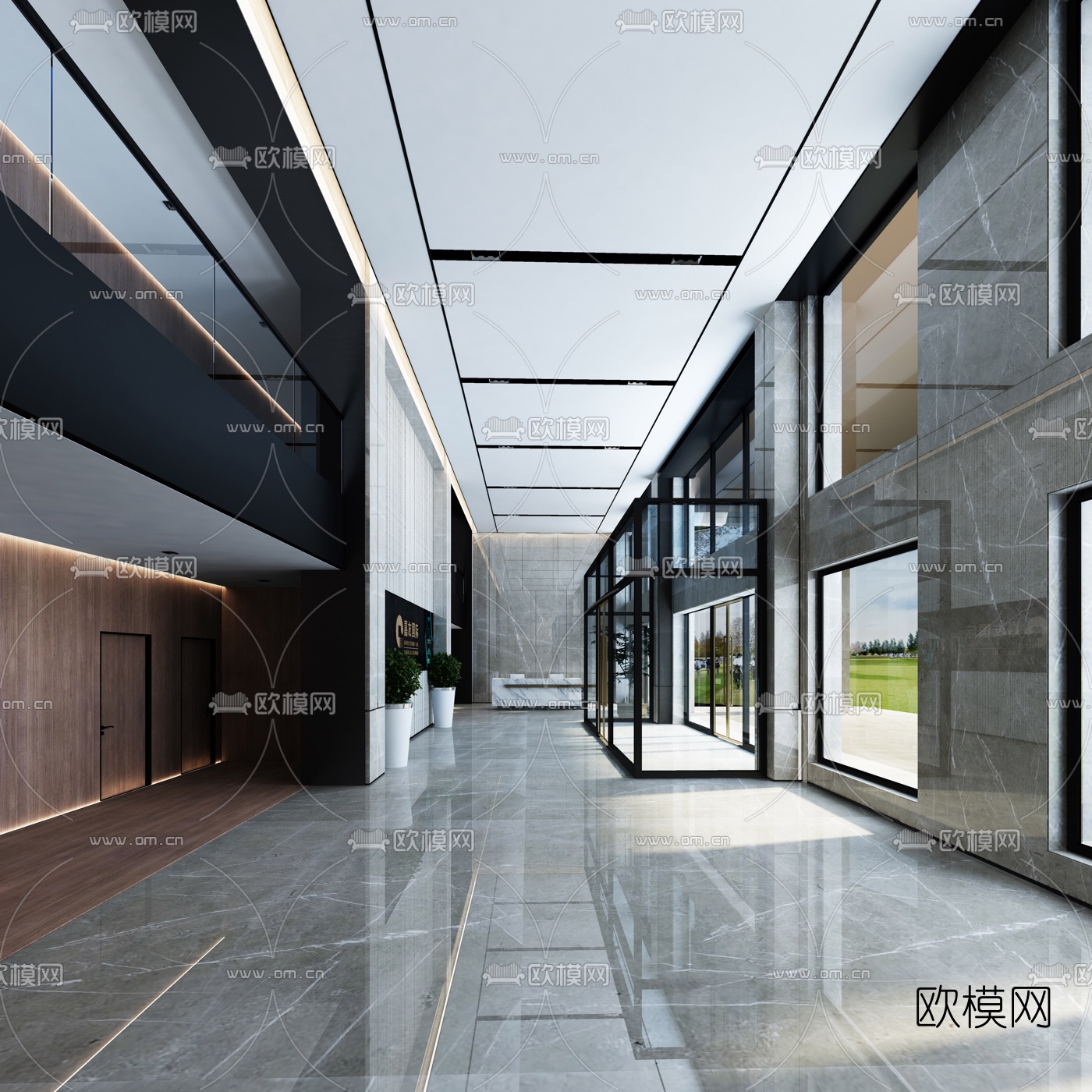 现代办公楼大堂3d模型下载（渲染图1）