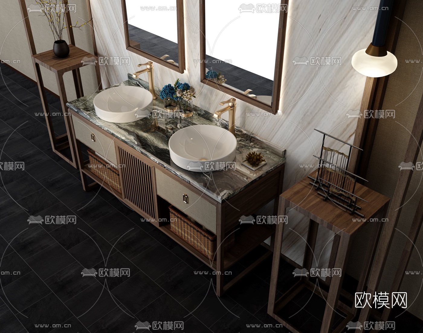 新中式浴室柜洗手台3d模型