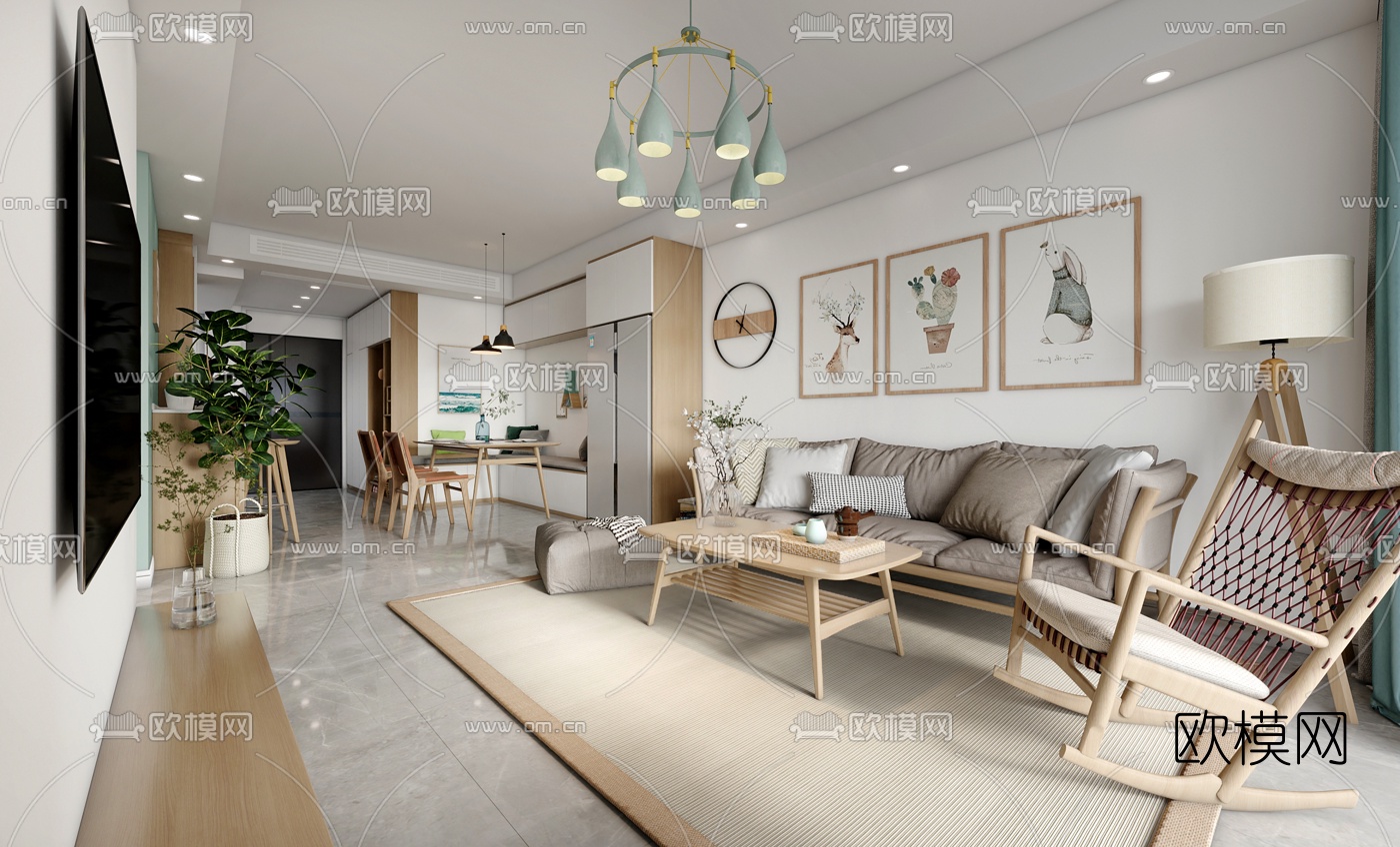 北欧客厅餐厅3d模型