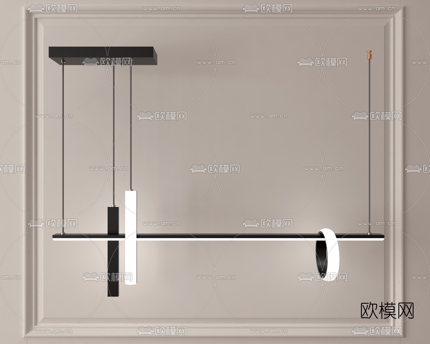 现代极简金属吊灯3d模型下载（渲染图3）