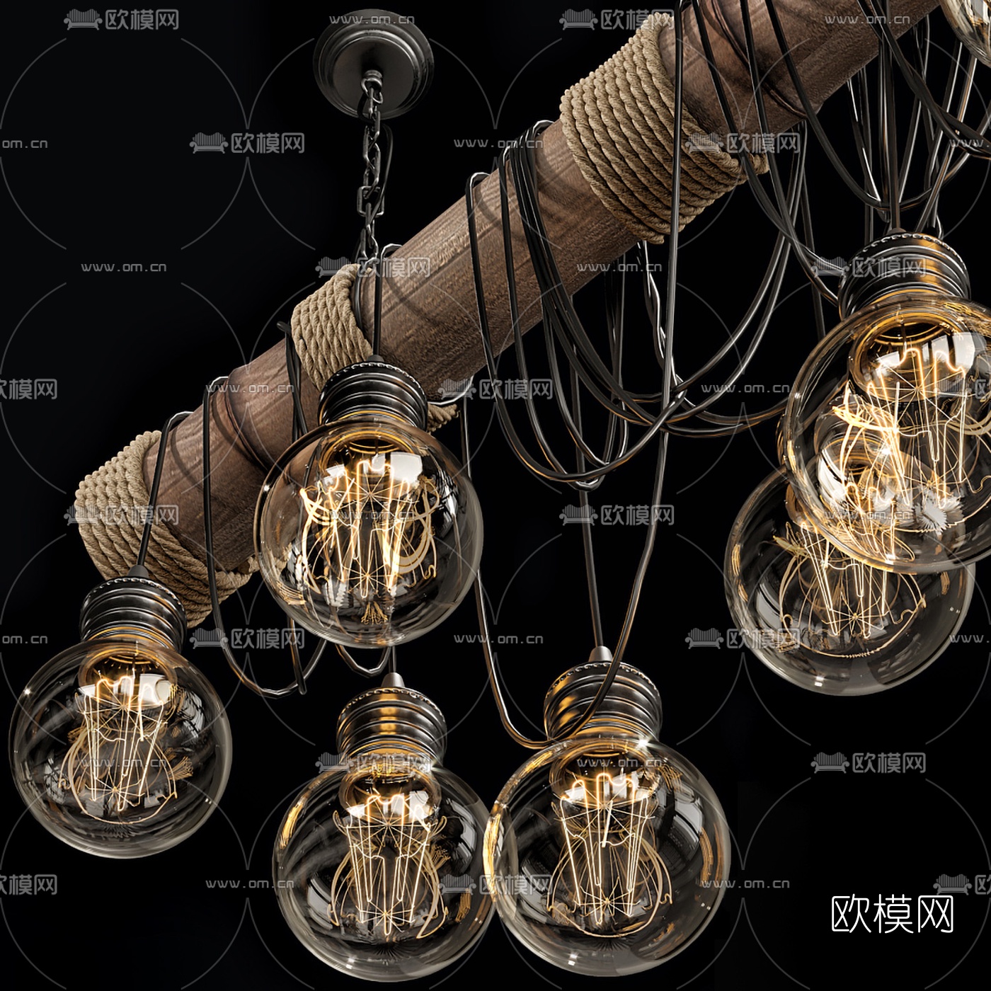 工业风多头灯泡吊灯3d模型下载（渲染图2）