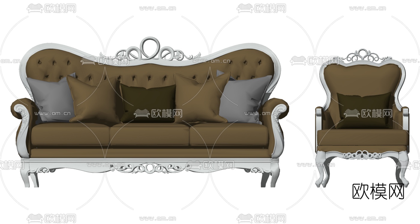 欧式布艺多人沙发su模型-免费3dmax模型库-欧模网