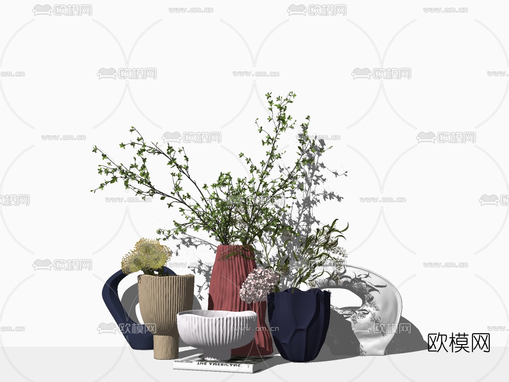 现代花瓶花卉su模型