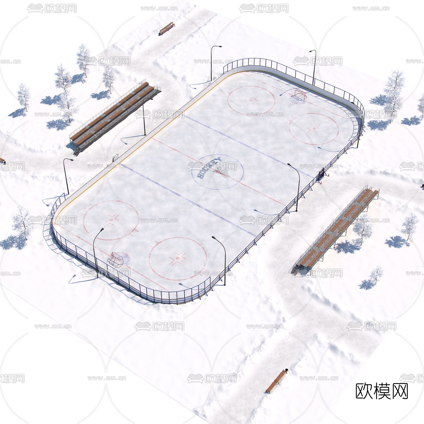 现代曲棍球场3d模型下载（渲染图1）