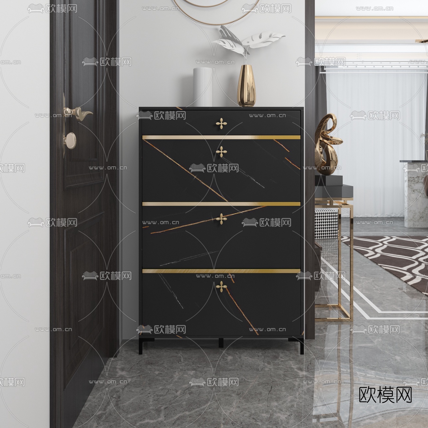 新中式入户玄关鞋柜3d模型