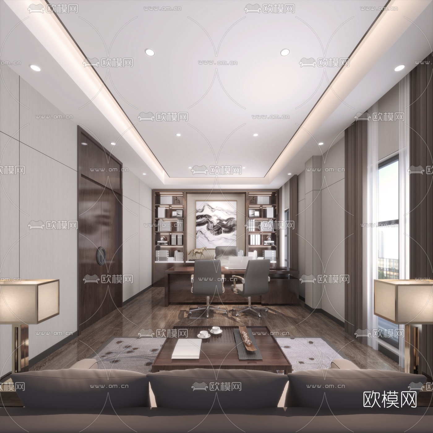 新中式总经理室过道接待室3d模型