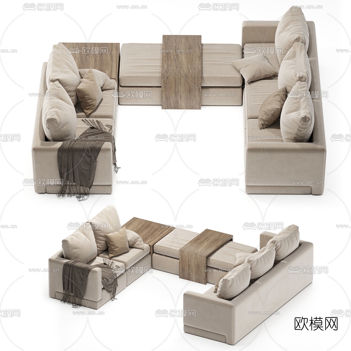 现代布艺转角沙发3d模型-免费3dmax模型库-欧模网