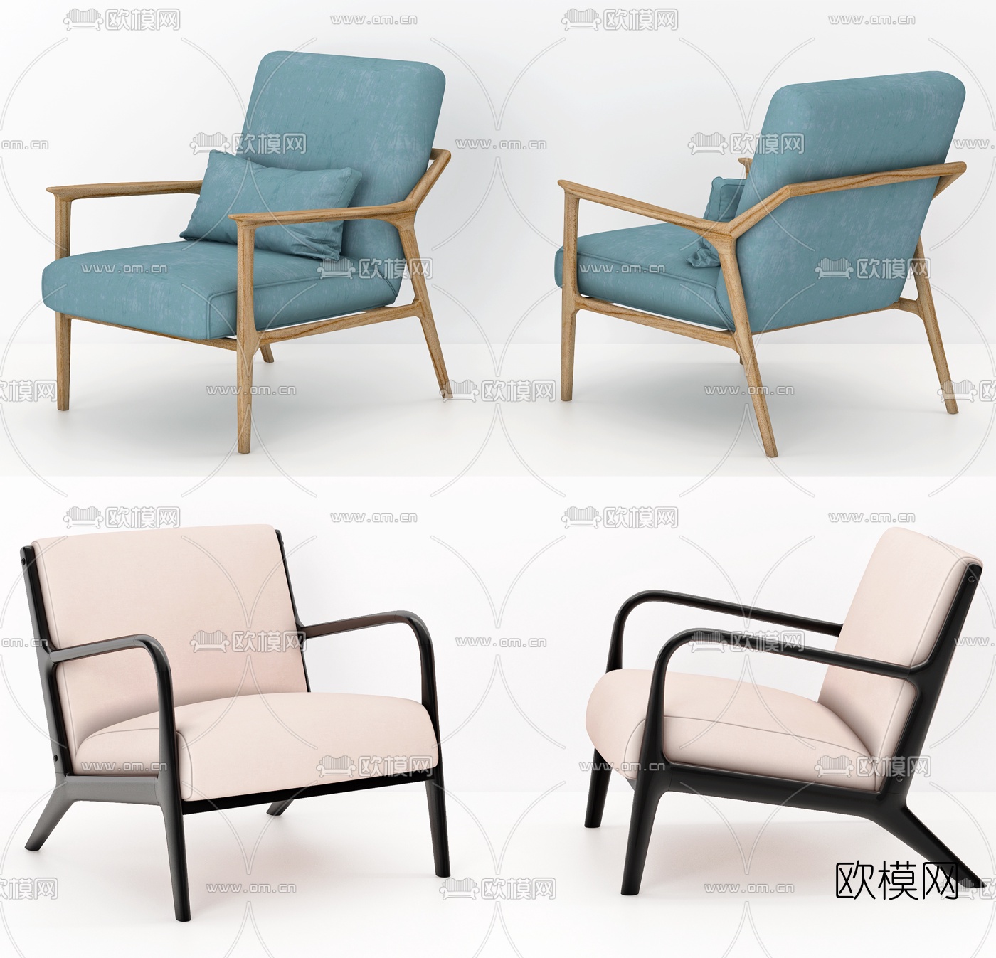 新中式布艺休闲椅su模型下载（渲染图1）