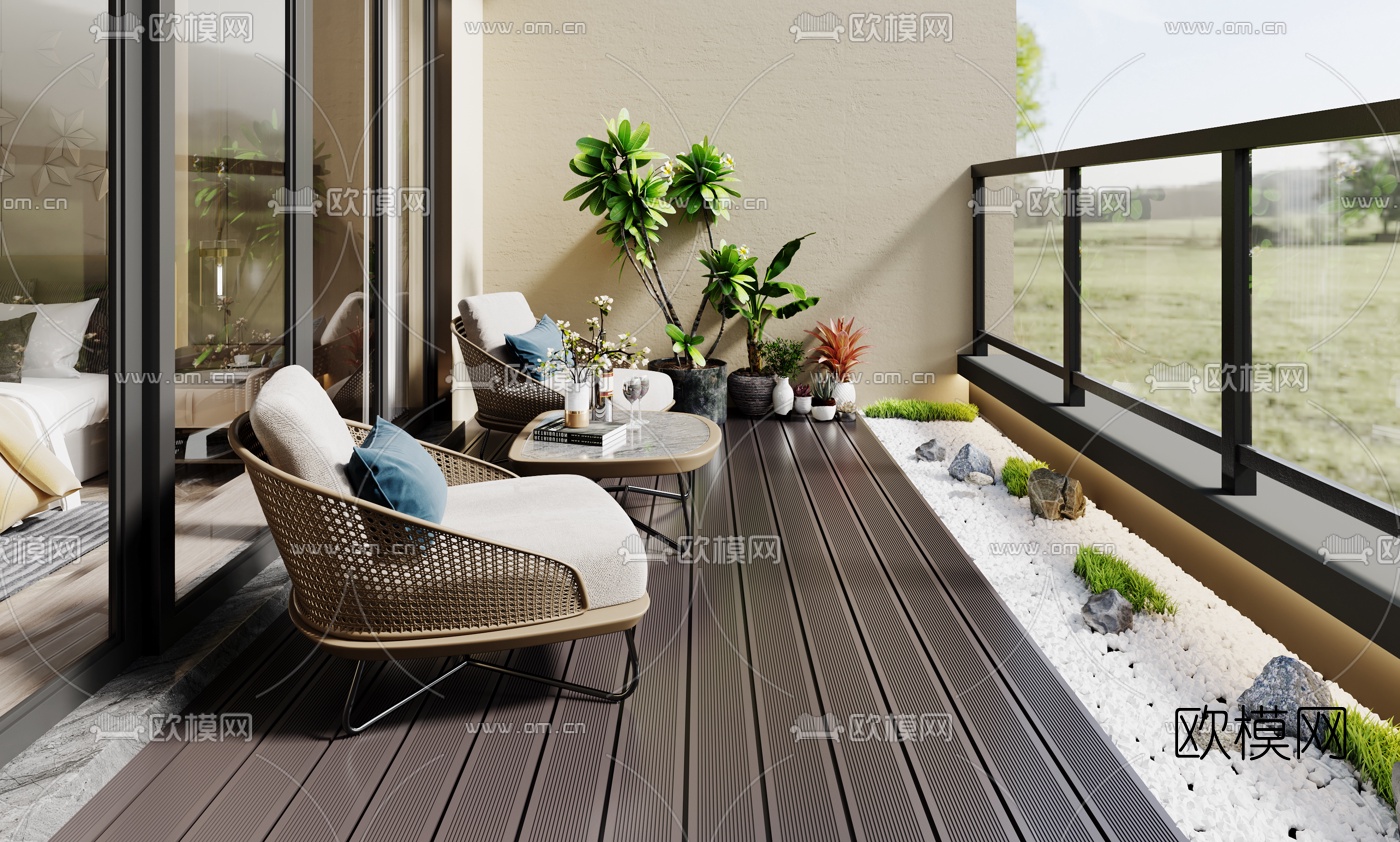 现代露台阳台3d模型下载（渲染图2）
