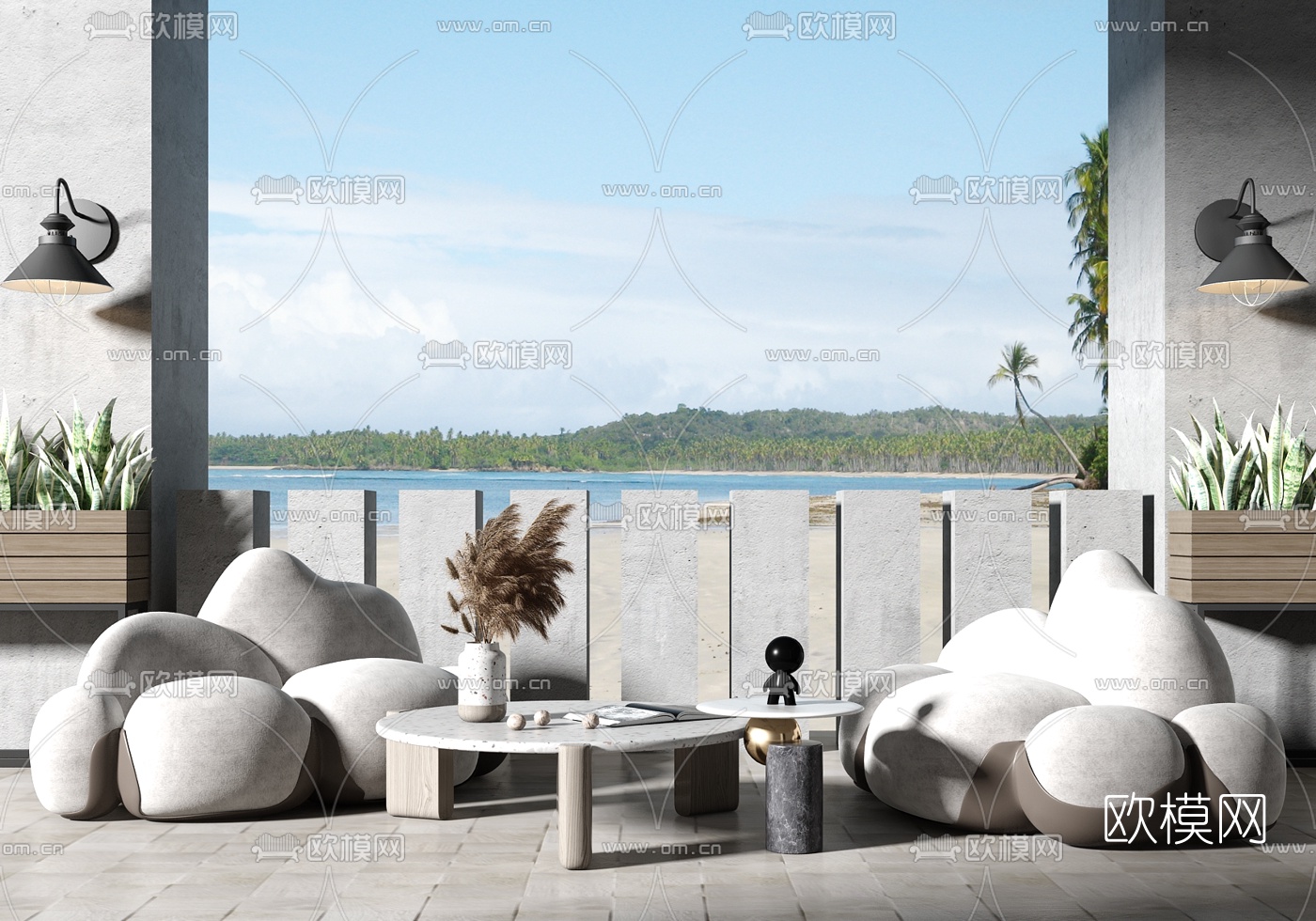 现代绒布懒人沙发茶几3d模型下载