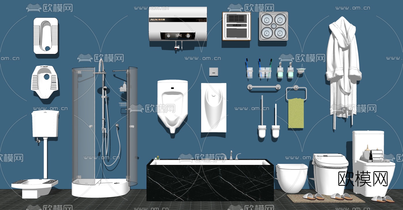 现代卫生间浴缸淋浴房便器su模型下载