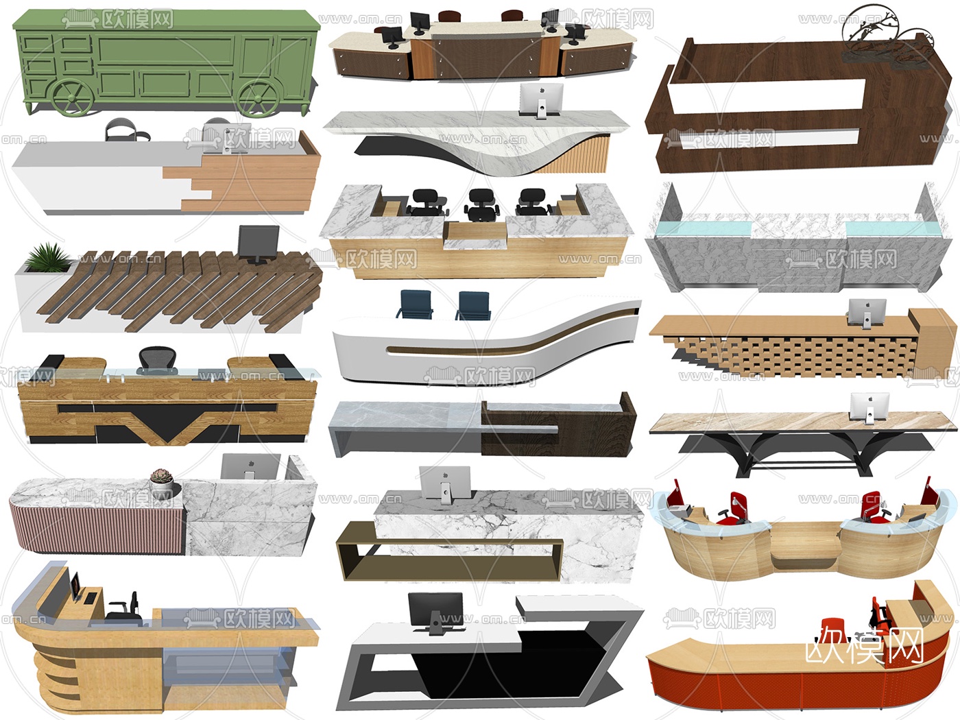 现代前台接待台su模型下载