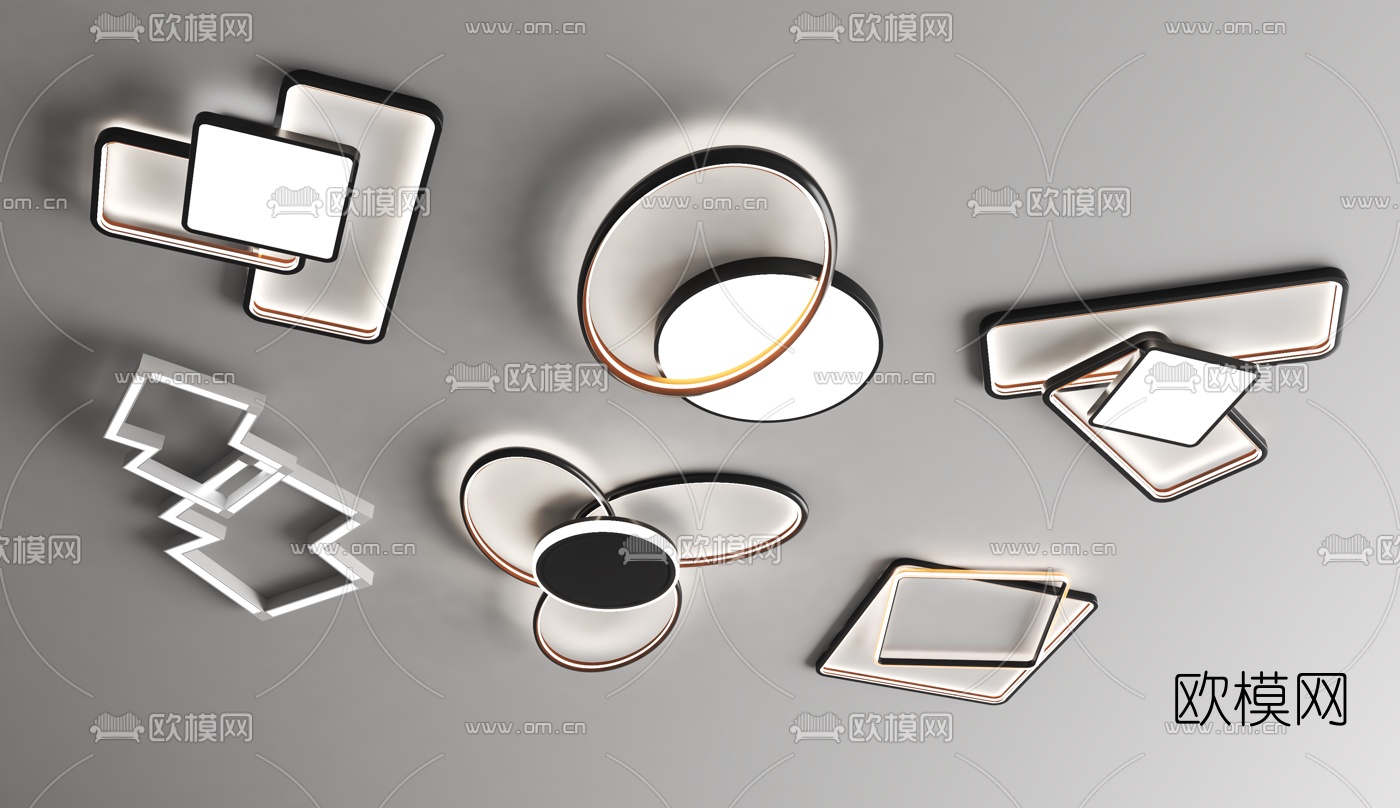 现代轻奢几何吸顶灯3d模型下载
