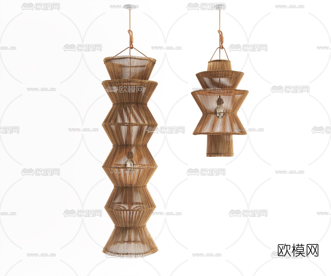 东南亚藤编吊灯3d模型下载