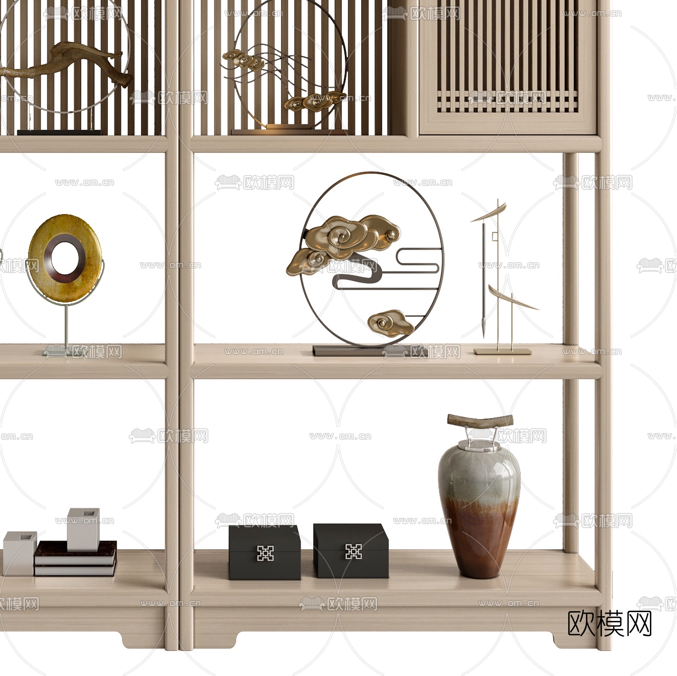 新中式实木博古架3d模型下载（渲染图2）